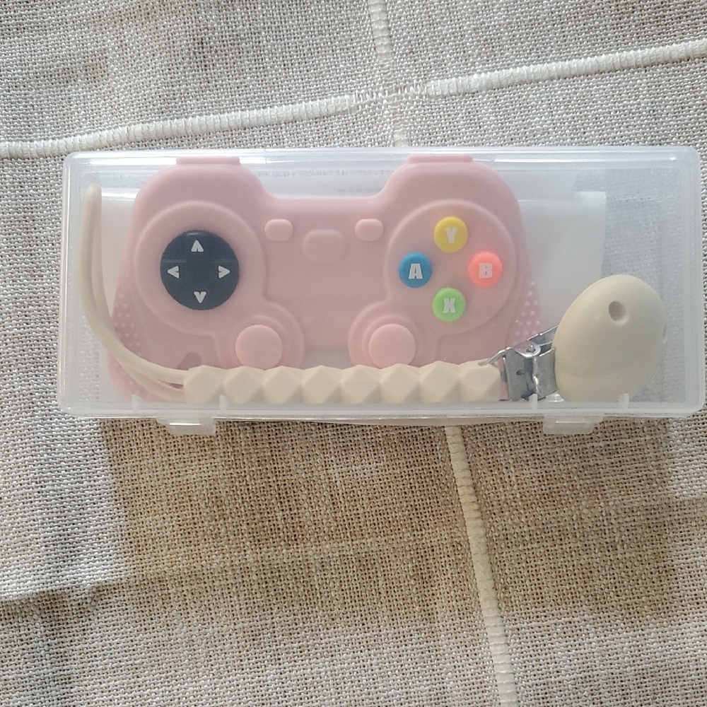 2/$15 - Silicone Baby Teether Pink Gaming Controller Teether with Teether Clip